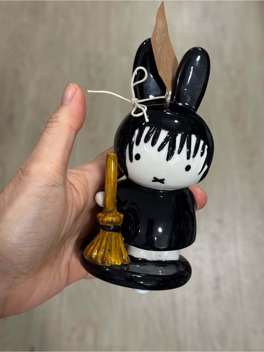 Blue Sky miffy Black Bunny Figurine with Gold Broom